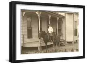 Vintage Farmhouse with Horses-null-Framed Art Print