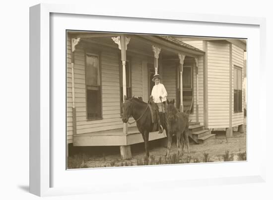 Vintage Farmhouse with Horses-null-Framed Art Print