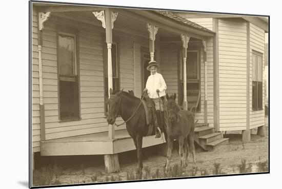 Vintage Farmhouse with Horses-null-Mounted Art Print