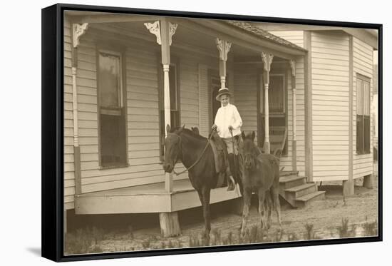 Vintage Farmhouse with Horses-null-Framed Stretched Canvas