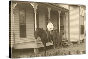 Vintage Farmhouse with Horses-null-Stretched Canvas