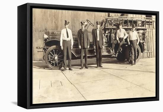 Vintage Fire Engine and Crew-null-Framed Stretched Canvas