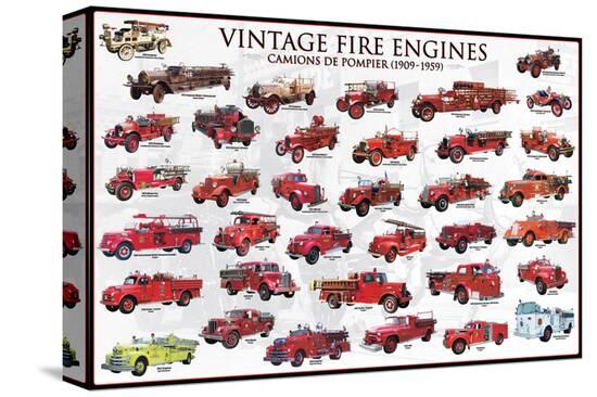 Vintage Fire Engines--Stretched Canvas
