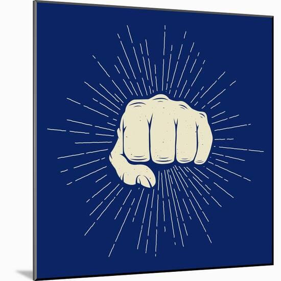 Vintage Fist with Sunbursts in Retro Style. Can Be Used for Logo, Emblem, Badge, Label and Watermar-AkimD-Mounted Art Print