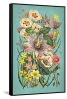 Vintage Flowers on Teal-null-Framed Stretched Canvas