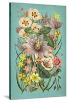 Vintage Flowers on Teal-null-Stretched Canvas