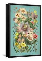 Vintage Flowers on Teal-null-Framed Stretched Canvas