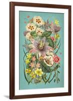 Vintage Flowers on Teal-null-Framed Art Print