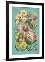 Vintage Flowers on Teal-null-Framed Art Print