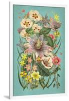 Vintage Flowers on Teal-null-Framed Art Print