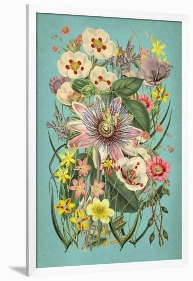 Vintage Flowers on Teal-null-Framed Art Print