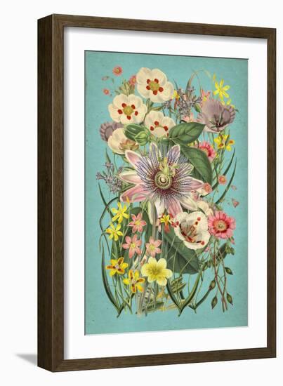 Vintage Flowers on Teal-null-Framed Art Print