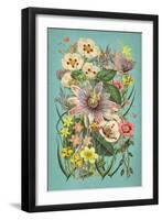 Vintage Flowers on Teal-null-Framed Art Print