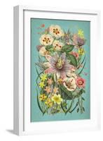 Vintage Flowers on Teal-null-Framed Art Print