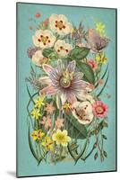 Vintage Flowers on Teal-null-Mounted Art Print