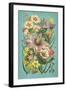 Vintage Flowers on Teal-null-Framed Art Print