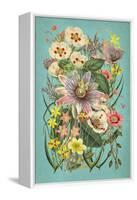 Vintage Flowers on Teal-null-Framed Stretched Canvas