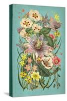 Vintage Flowers on Teal-null-Stretched Canvas