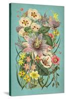 Vintage Flowers on Teal-null-Stretched Canvas