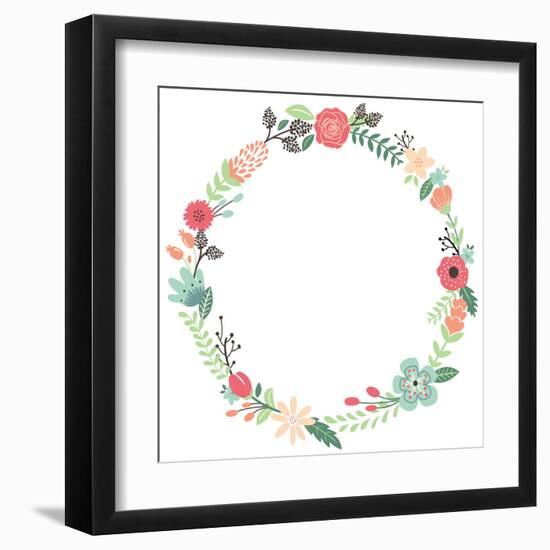 Vintage Flowers Wreath-yenz-Framed Art Print