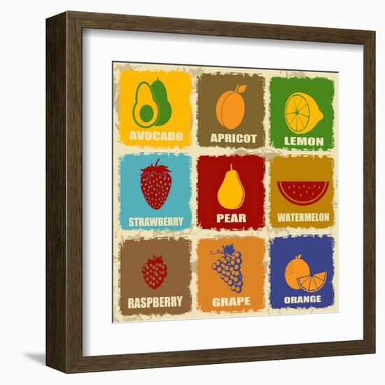 Vintage Fruits Icons-radubalint-Framed Art Print