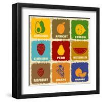 Vintage Fruits Icons-radubalint-Framed Art Print