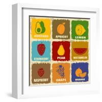 Vintage Fruits Icons-radubalint-Framed Art Print