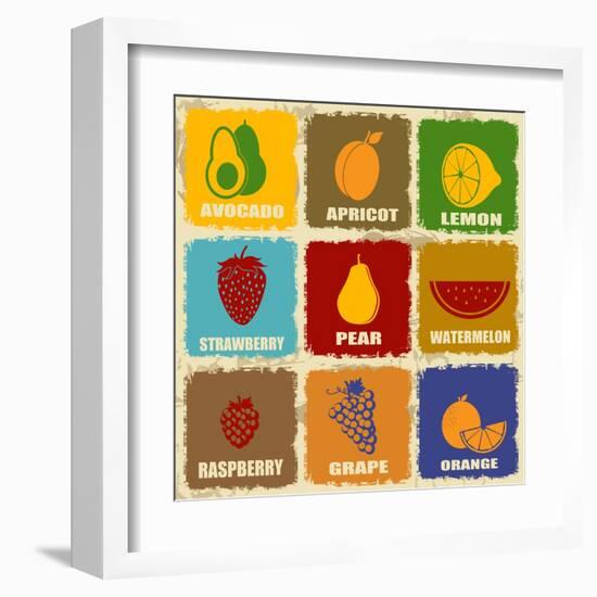 Vintage Fruits Icons-radubalint-Framed Art Print