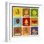 Vintage Fruits Icons-radubalint-Framed Art Print