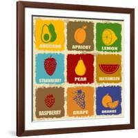 Vintage Fruits Icons-radubalint-Framed Art Print
