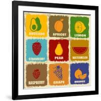 Vintage Fruits Icons-radubalint-Framed Art Print