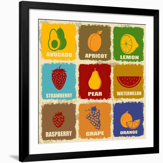 Vintage Fruits Icons-radubalint-Framed Art Print