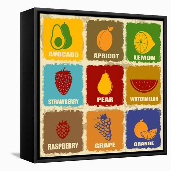 Vintage Fruits Icons-radubalint-Framed Stretched Canvas