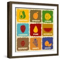 Vintage Fruits Icons-radubalint-Framed Art Print