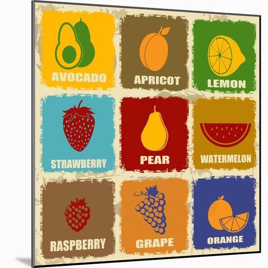 Vintage Fruits Icons-radubalint-Mounted Art Print