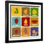 Vintage Fruits Icons-radubalint-Framed Art Print