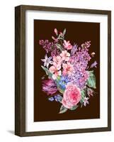 Vintage Garden Watercolor Spring Bouquet with Pink Flowers Blooming Branches of Peach, Pear, Lilacs-Varvara Kurakina-Framed Art Print