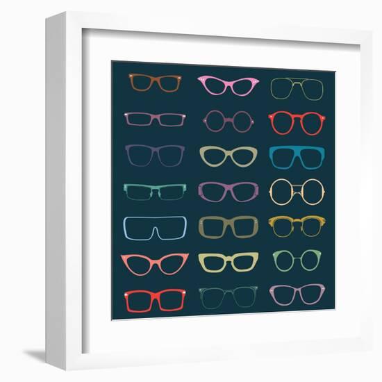 Vintage Glasses Silhouettes-vreddane-Framed Art Print