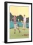 Vintage Golfing Scene-null-Framed Art Print