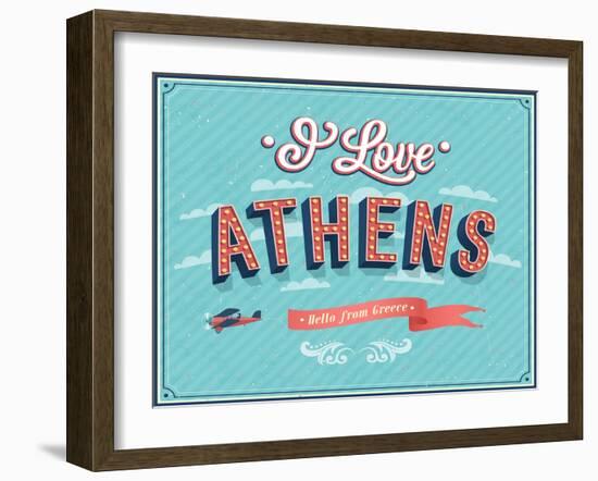 Vintage Greeting Card From Athens - Greece-MiloArt-Framed Art Print