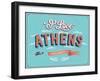 Vintage Greeting Card From Athens - Greece-MiloArt-Framed Art Print