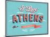 Vintage Greeting Card From Athens - Greece-MiloArt-Mounted Premium Giclee Print