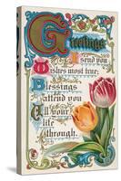 Vintage Greetings with Tulips-null-Stretched Canvas