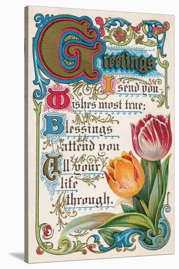 Vintage Greetings with Tulips-null-Stretched Canvas