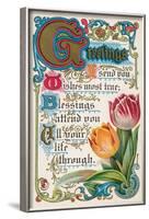 Vintage Greetings with Tulips-null-Framed Art Print