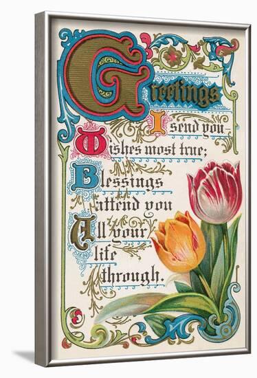 Vintage Greetings with Tulips-null-Framed Art Print