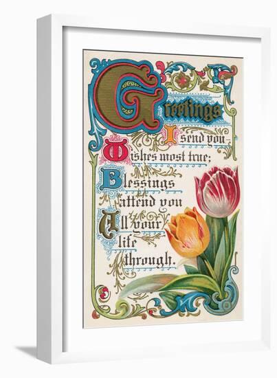 Vintage Greetings with Tulips-null-Framed Art Print