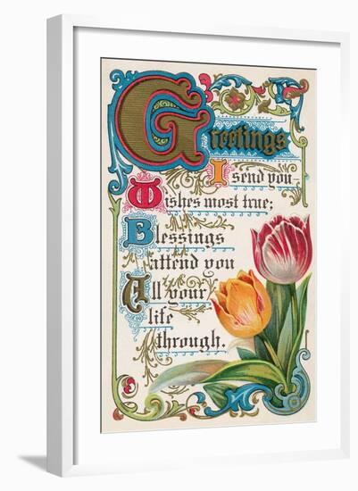 Vintage Greetings with Tulips-null-Framed Art Print