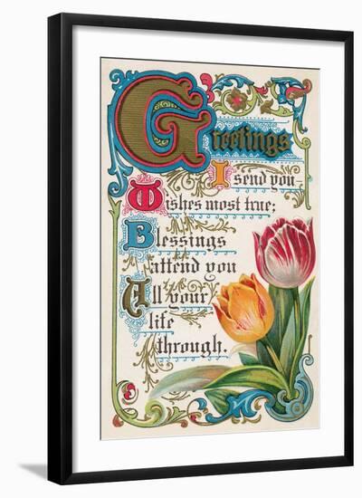 Vintage Greetings with Tulips-null-Framed Art Print