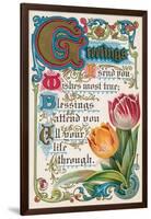 Vintage Greetings with Tulips-null-Framed Art Print